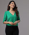 Scallop Trim Puff Sleeve Green Top